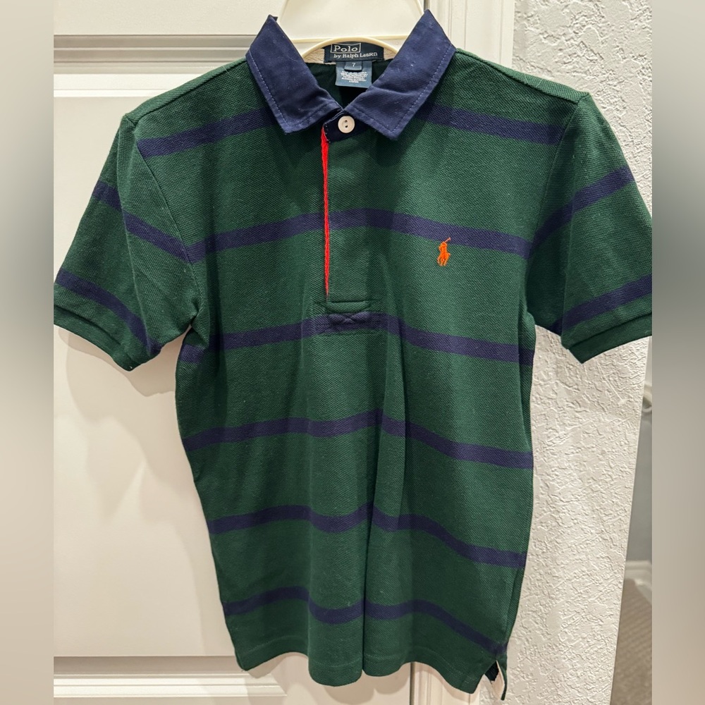 New Polo collared T-shirt green and blue. Size 7 new with out tags